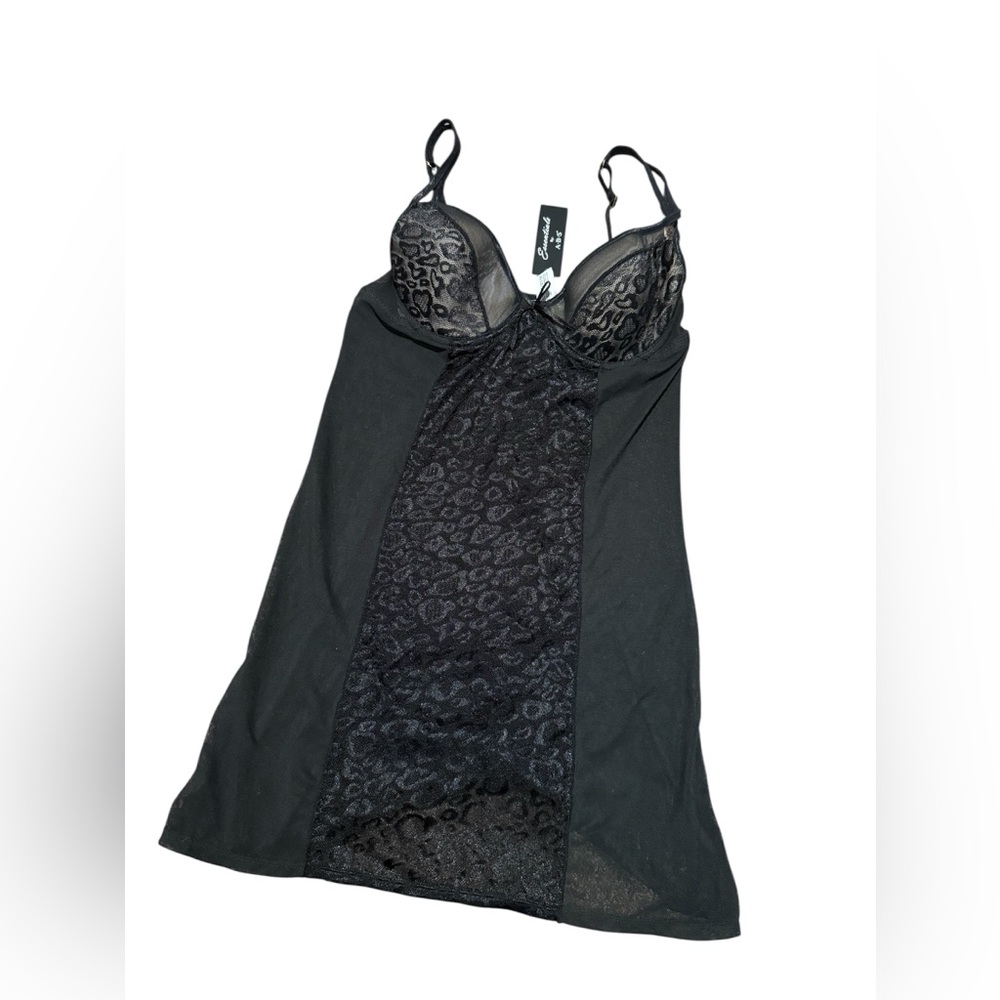 🩷New Sexy Black Leopard Lace Babydoll Lingerie Nightdress Chemise Intimates